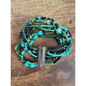 Multi-Strand Beaded Bracelet in Blue, Turquoise, Green.